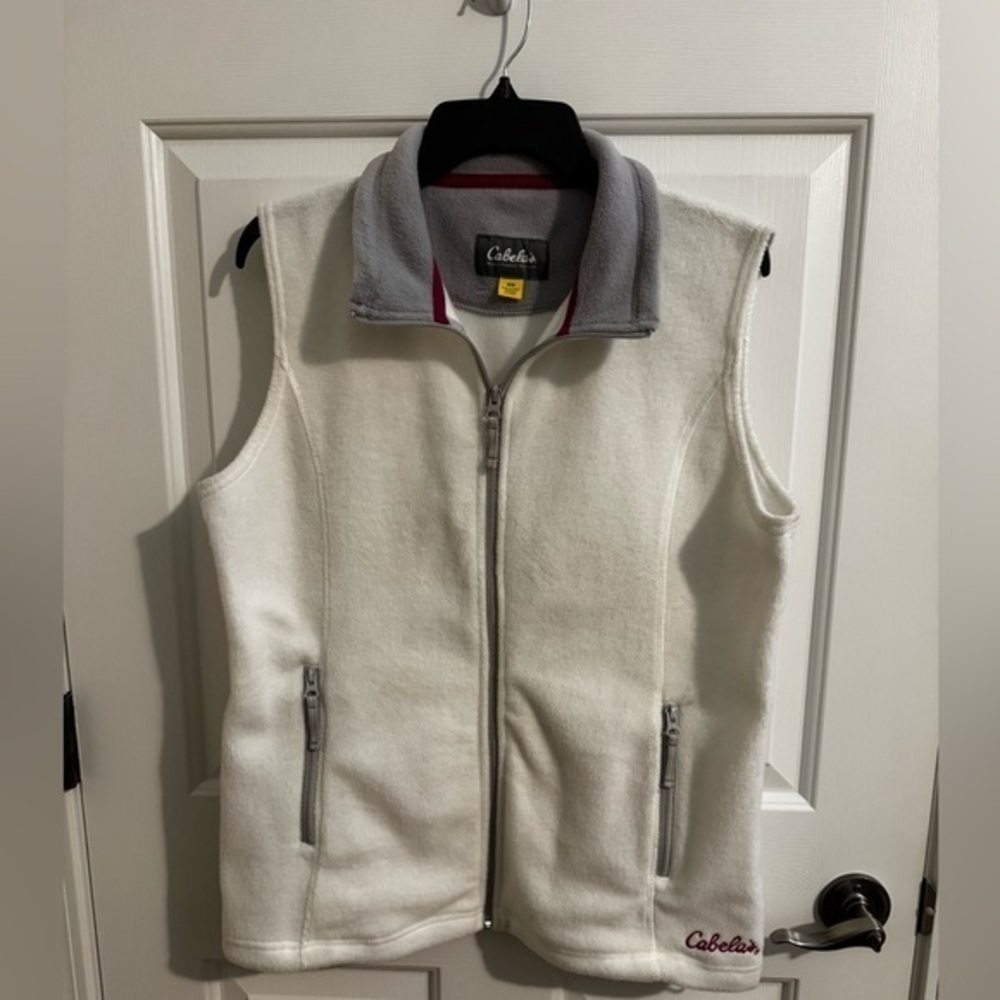 Cabela's Women's Snake River Fleece Vest White Grey Zip Pockets Size Medium